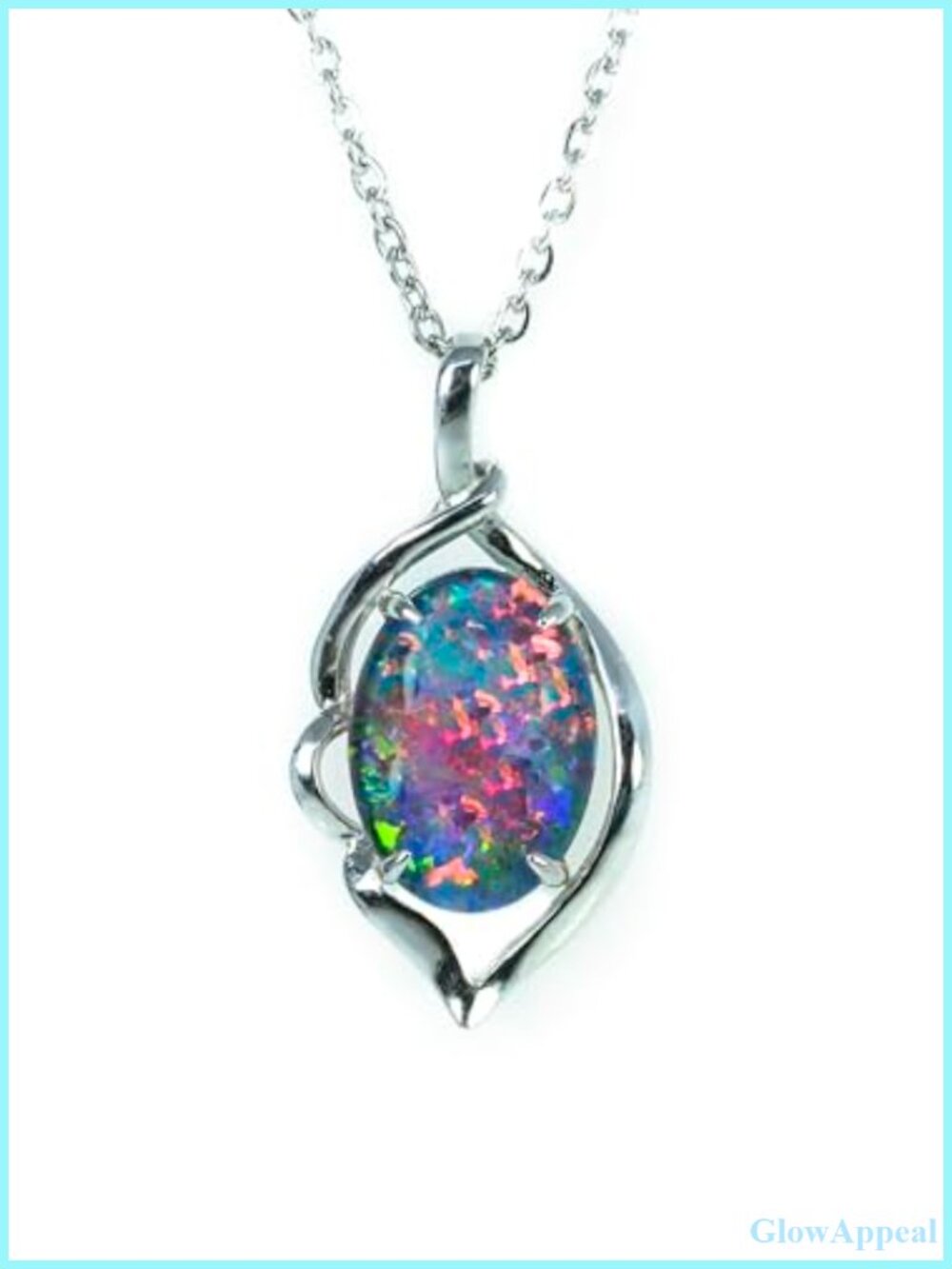 Genuine Australian Triplet Opal Necklace Pendant Sterling Silver White Gold